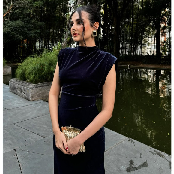 RARE!!! ZARA BLOGGER FAVE! High Collar Midi Dress NWT - Picture 5 of 16